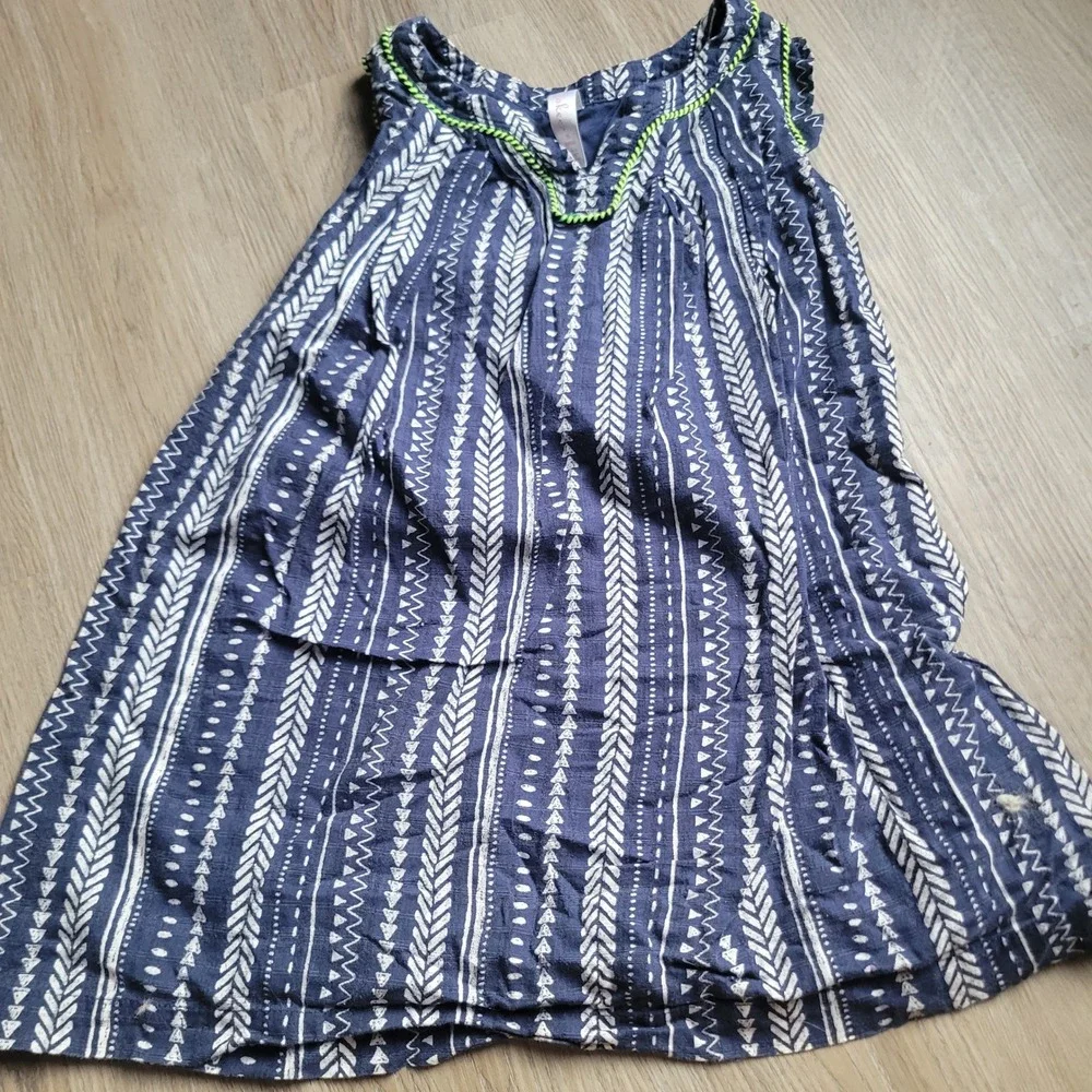 Cherokee Dress Girls S 6/6X Navy Blue White Tribal Boho Sleeveless Lined Summer